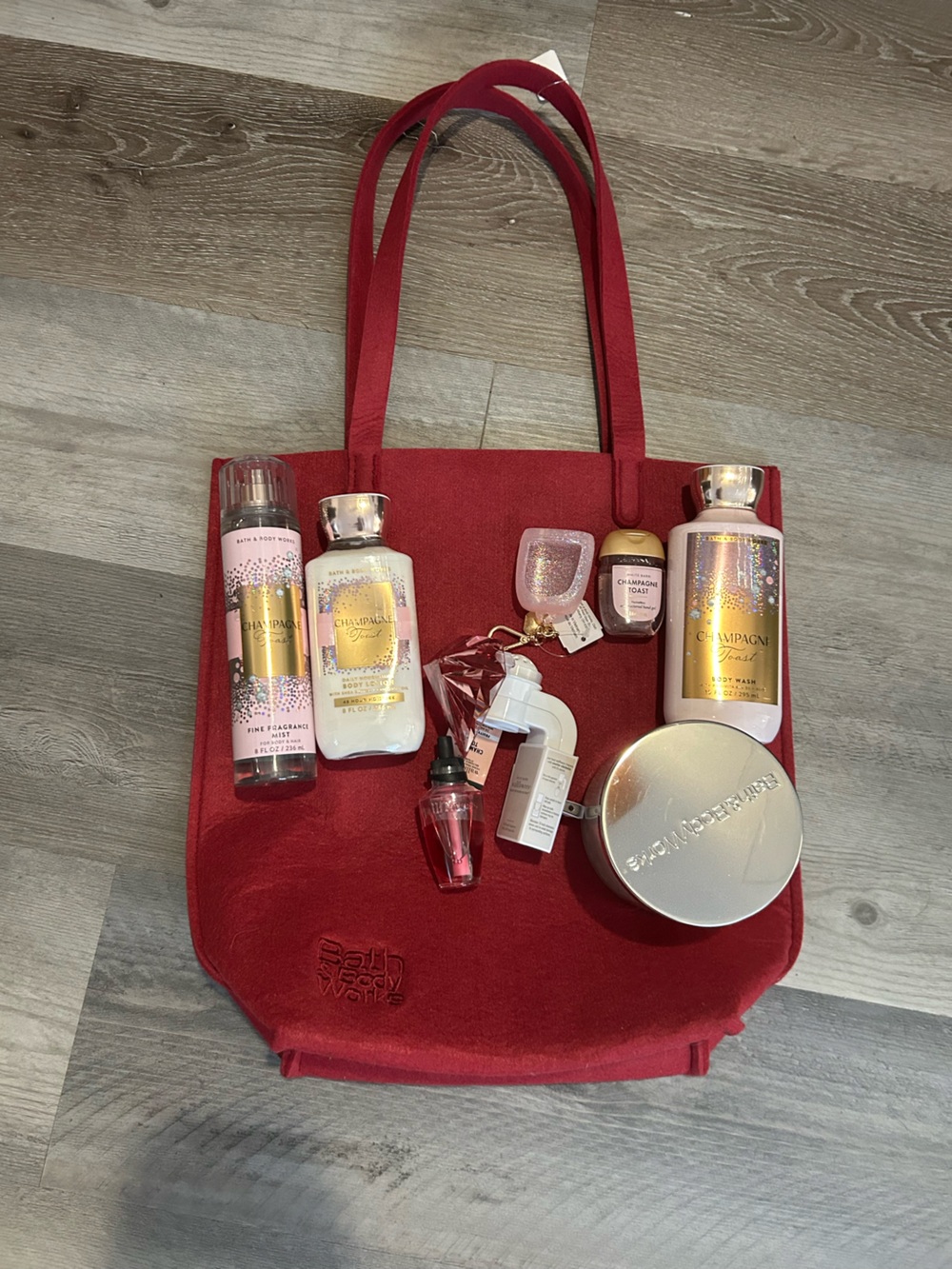 NWT Bath & Body Works Champagne Toast 9 Piece Set Bag Candle Lotion Wallflower
